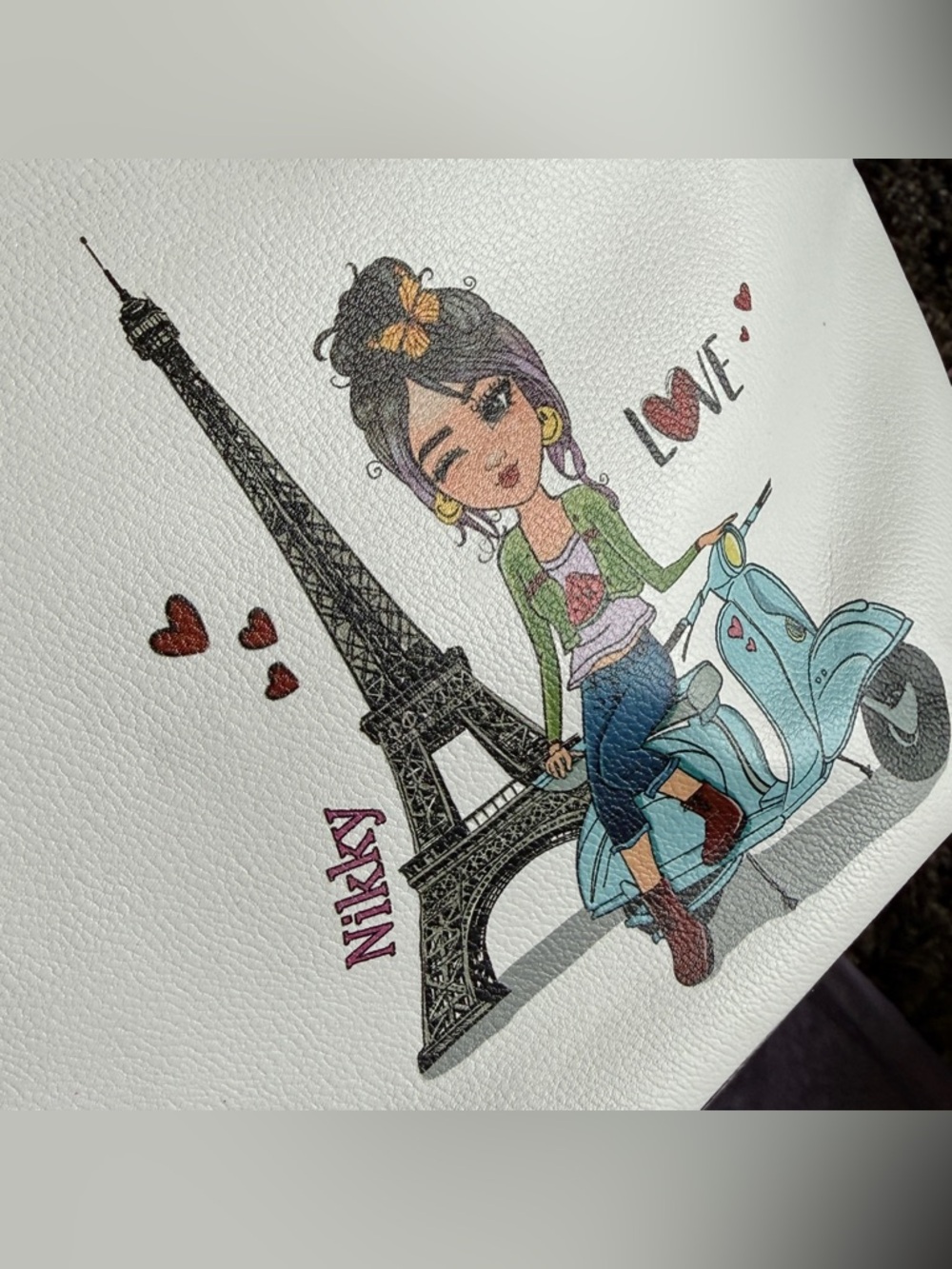 NIKKY by NICOLE LEE White Paris Illustration Satchel Bag NEW w/ Purse Charms - Picture 8 of 16